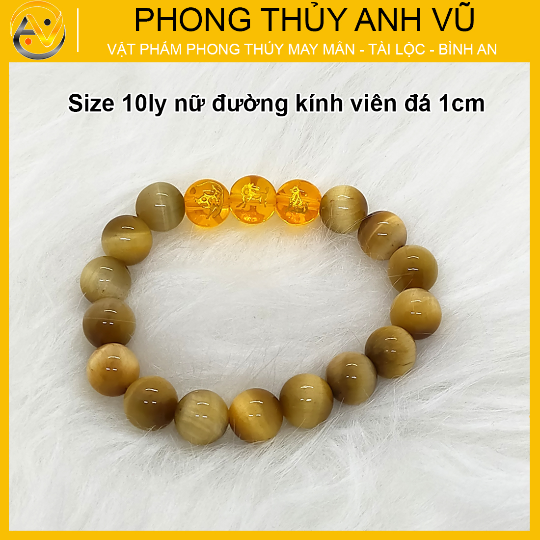 Vòng phong thủy mệnh thổ tam hợp dần ngọ tuất - chất liệu mắt hổ vàng nâu - size 8 10 12ly - có khai quang điểm nhãn may mắn tài lộc - PHONG THỦY ANH VŨ