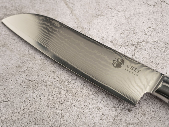 Dao Santoku Chef Studio - Damascus Basic độ dài 17.2cm, chuyên dùng cắt thái thịt, cá, rau củ quả