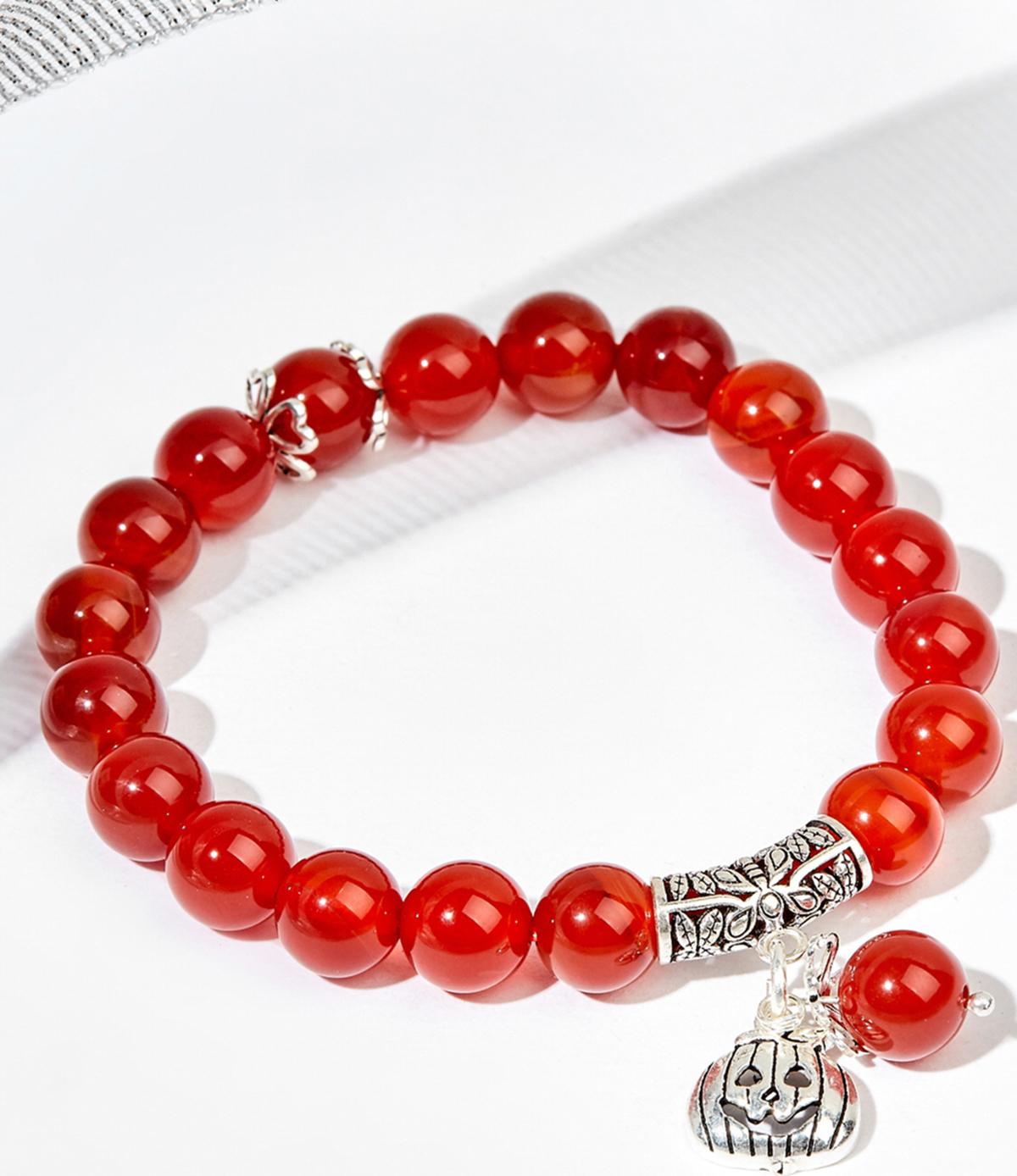 Vòng tay đá mã não đỏ phối charm halloween  - Ngọc Quý Gemstones