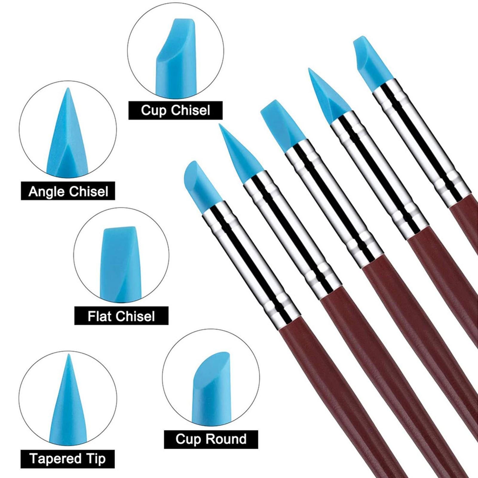 5x Polymer Clay Tools, Silicone Polymer Clay Sculpting Tools, Rubber Tip Paint Brushes Set Pottery Clay Tools for Decorating Carving Polymer