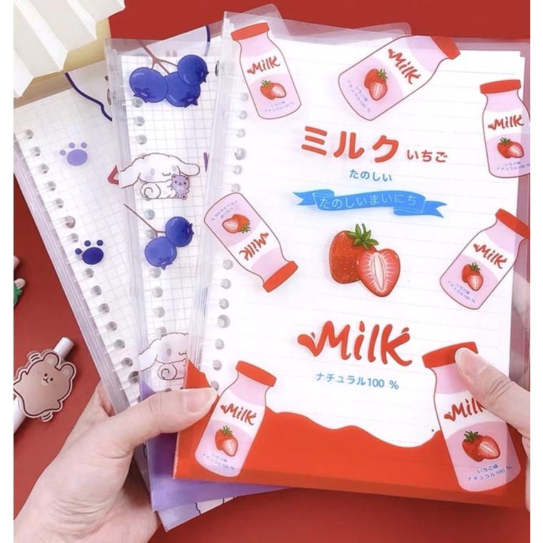 Sổ còng nhựa nhiều lỗ A5, B5 dễ thương binder chống nước có ngăn đựng stickers