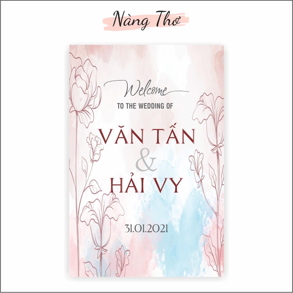 Tấm form đứng để cổng trang trí tiệc cưới_in nội dung theo yêu cầu của khách