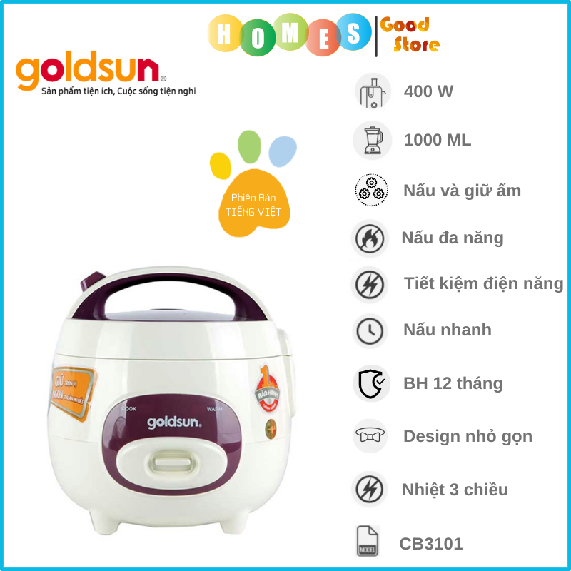 Nồi Cơm Điện Nắp Gài GOLDSUN CB3101 Phù Hợp Gia Đình 1-3 Người Dung Tích 1 Lít Công Suất 400 W - Hàng Chính Hãng