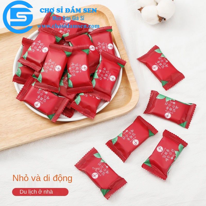 Túi 20 viên khăn giấy nén Hàn Quốc cao cấp hình viên kẹo dùng 1 lần tiện lợi khi đi du lịch G360-KGnenDo-20V