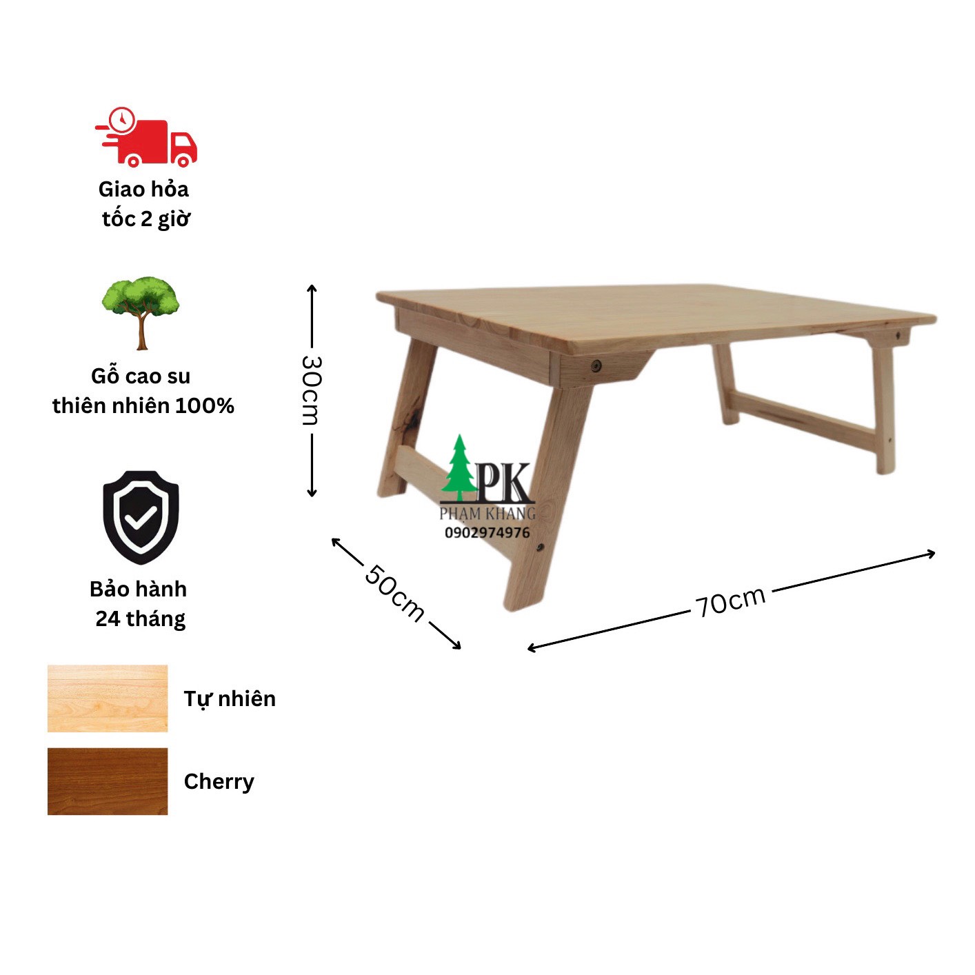 Bàn gỗ xếp chân thang Phạm Khang - Gỗ cao su màu Tự Nhiên/ Vàng Cherry - Nhiều kích thước từ 40 x 60 cm/ 50 x 70 cm