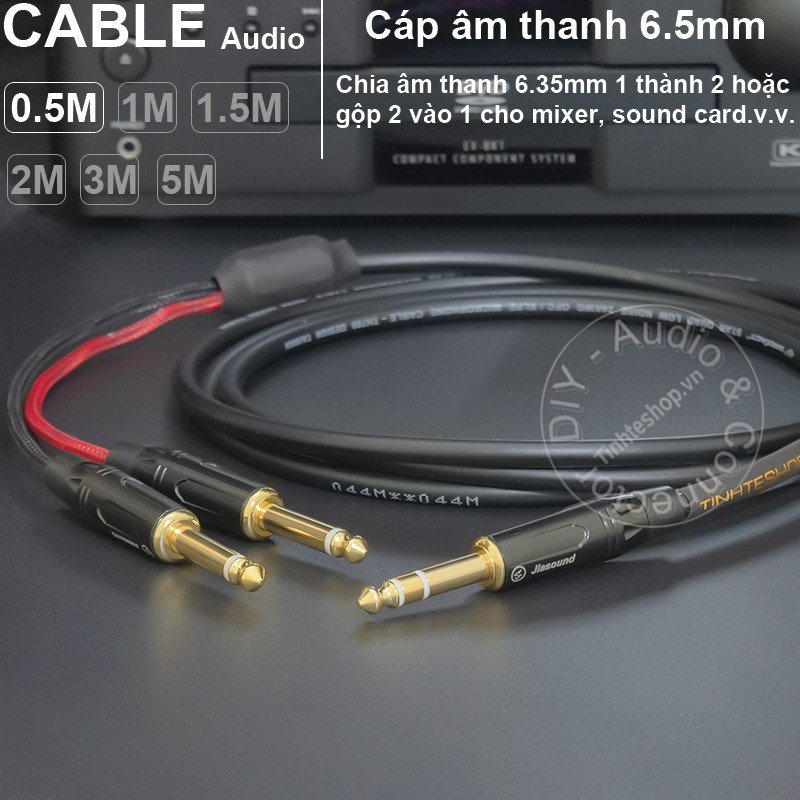 Cáp chia 6.5mm stereo sang 2 6.5mm mono DIY - 6.35mm stereo to 2 mono audio splitter cable