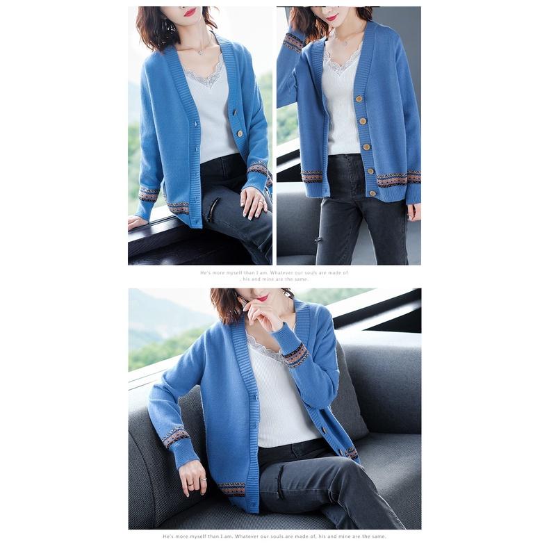 MS319 Áo khoác cardigan len nữ thổ cẩm cổ tim