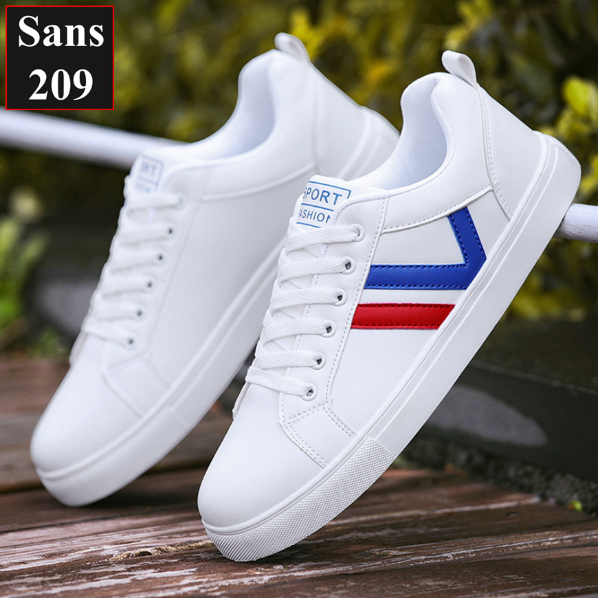 Giày thể thao nam sneaker Sans209 giầy sport trắng cổ thấp đế bệt sọc đen đỏ vàng bền đẹp thời trang hàn quốc trẻ trung
