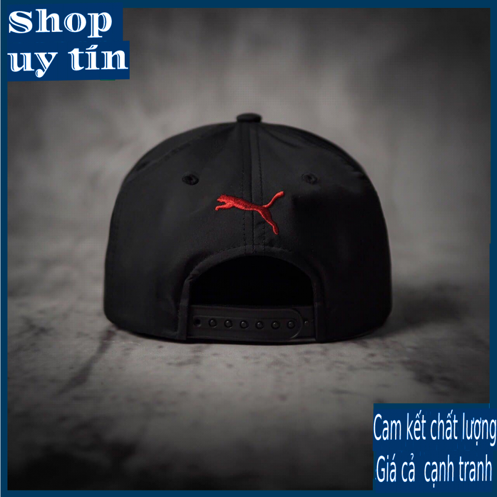Freeship - MŨ NÓN KẾT LƯỠI TRAI SNAPBACK PM MÀU ĐEN, BÁO SƯ TỬ ĐỎ THỜI TRANG NAM NỮ CAO CẤP