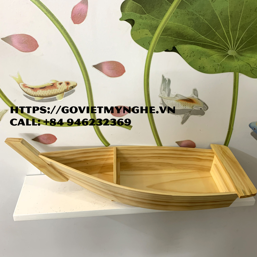 Khay thuyền gỗ trang trí món ăn thuyền gỗ Sushi &amp; Sashimi Nhật Bản - Dài 58cm - Gỗ Thông Tự Nhiên