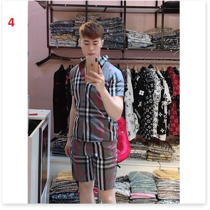 Bộ Đồ Sơ Mi Cộc Tay Kẻ, Bộ Đồ Mặc Mùa Hè Chất Lụa Mát