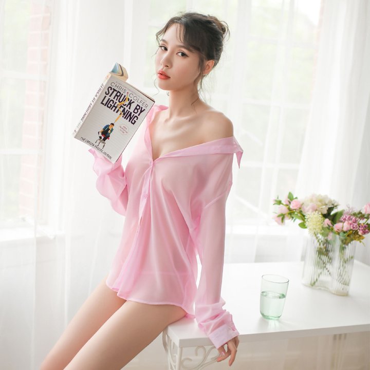 Áo ngủ nữ kiểu sơ mi trắng Q45 - Áo ngủ sơ mi sexy - Áo sơ mi xuyên thấu gợi cảm