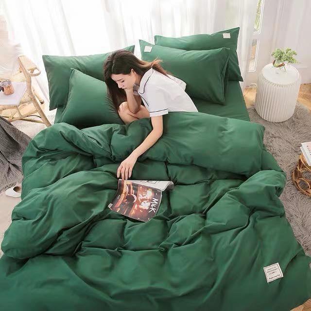 Bộ chăn ga cotton Tici cao cấp trơn 1 màu phong cách Hàn Quốc đủ size
