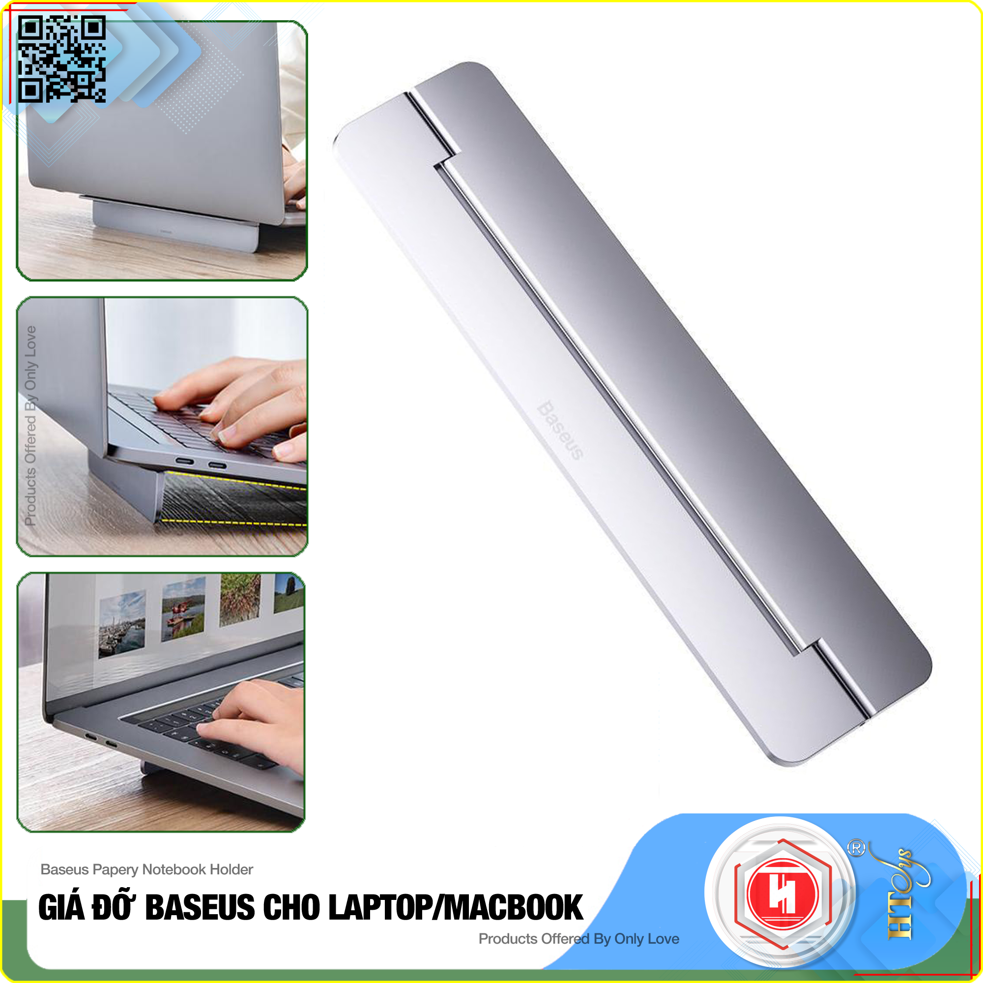 Đế tản nhiệt dạng xếp, siêu mỏng Baseus Papery Notebook Holder dùng cho cho Macbook/ Laptop (0.3cm slim, 8° Angle, Foldable, Portable Alloy Laptop Stand)