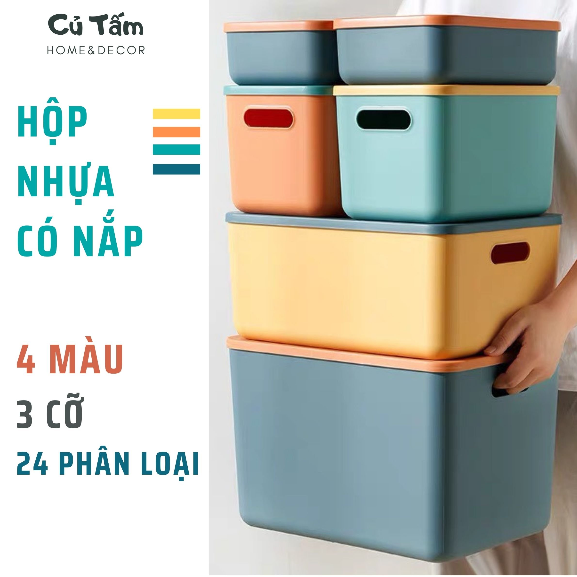 Hộp nhựa đựng đồ Có Nắp, Khay nhựa để đồ xếp gọn đa năng - cutam.homedecor