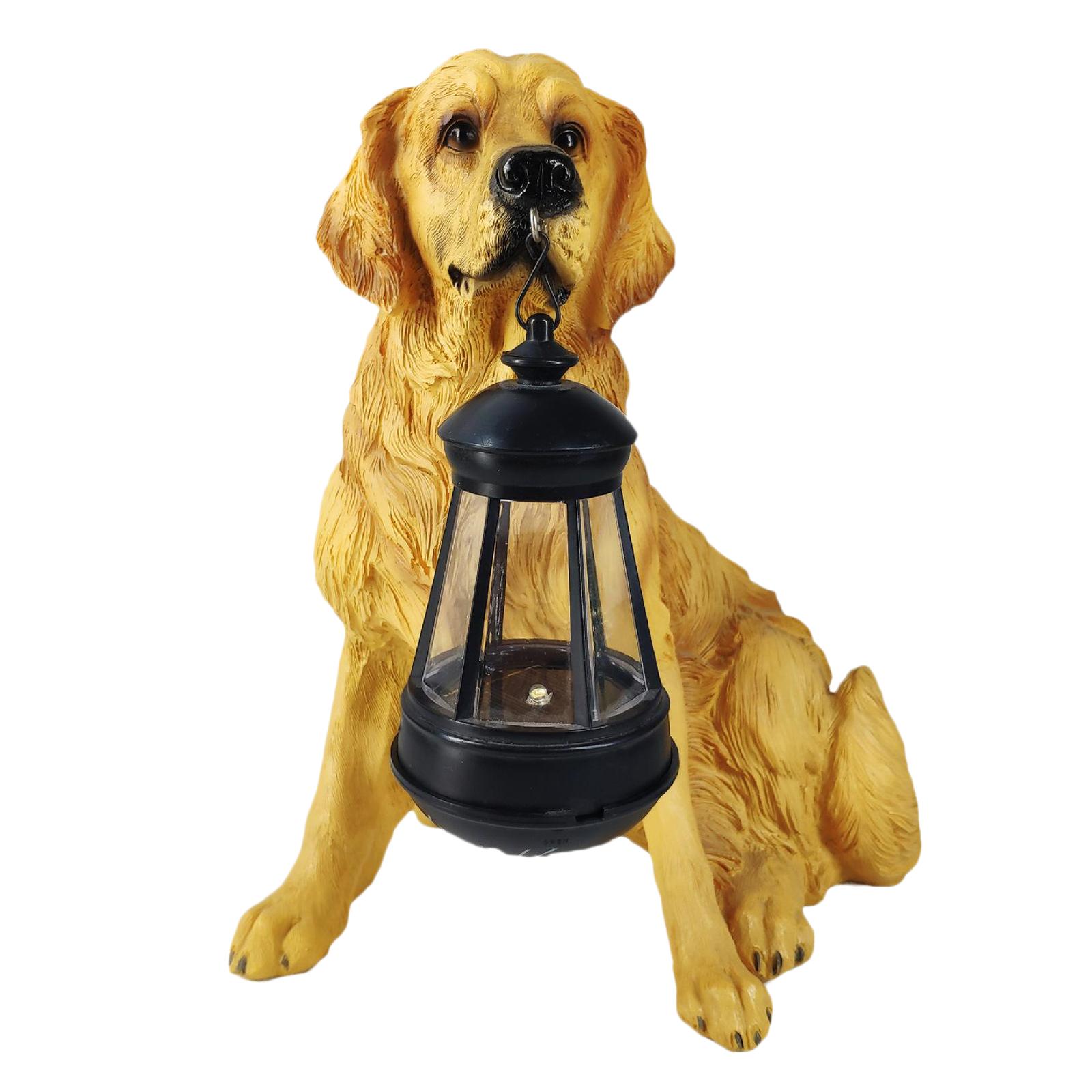 Outdoor Garden Dogs Ornament with Solar Powered Light, Resin Golden Retriever/Labrador/Rottweiler Statue with Detachable LED Solar Lights Lantern