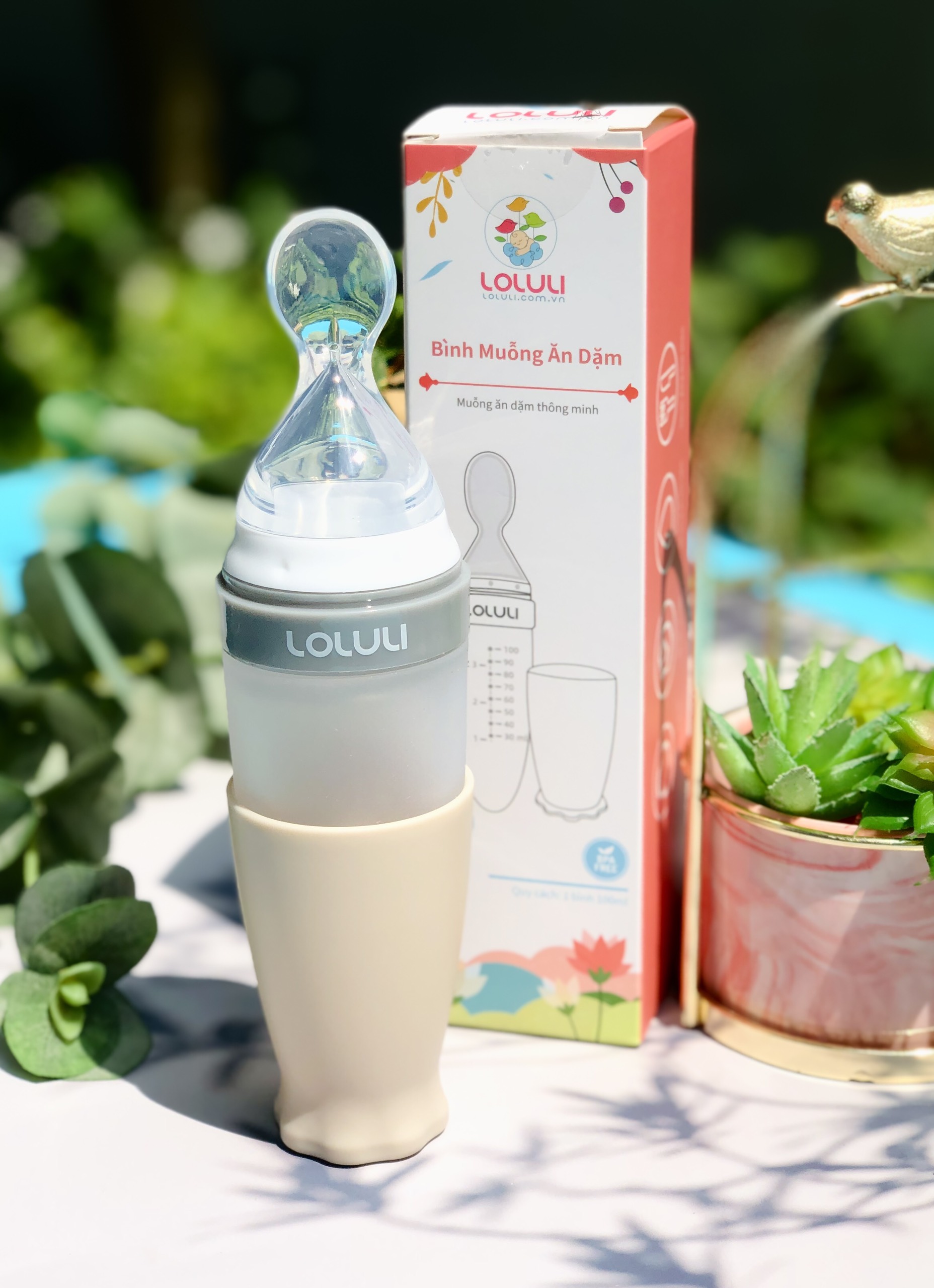 Bình muỗng ăn dặm Loluli nhựa PP và silicon cho bé ăn dặm uống sữa - 100ml