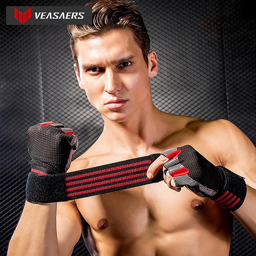 Găng tay thể thao VEASARERS có quấn cổ tay, hỗ trợ tập Gym, chống chai tay hiệu quả