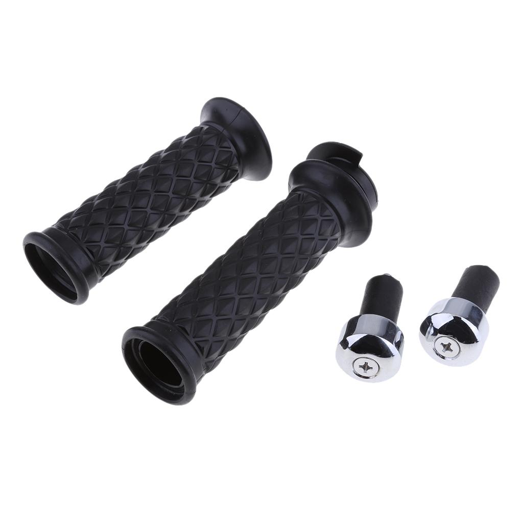 Pair of 7/8'' 22mm Black Motorcycle Handlebar Throttle Grips with Bar End