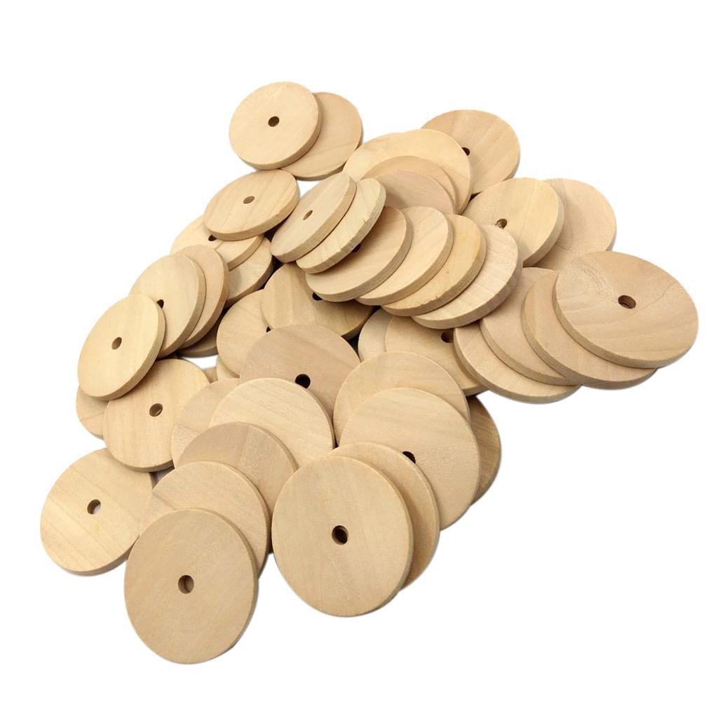 50 Piece 40mm Unfinished Blank Wood Pieces Round Hanging Gift Tag for DIY Painting Craft with Hole