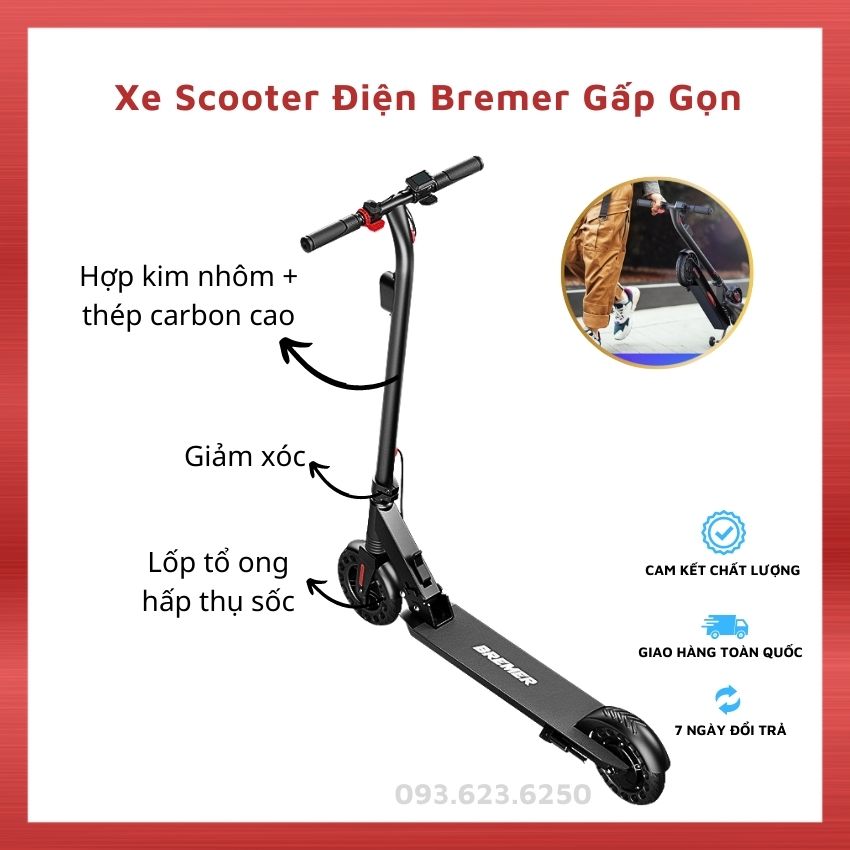 Xe scooter điện gấp gọn, pin trâu, sạc nhanh , phanh điện tử, lốp đặc tổ ong tăng ma sát, giảm sóc nâng cấp