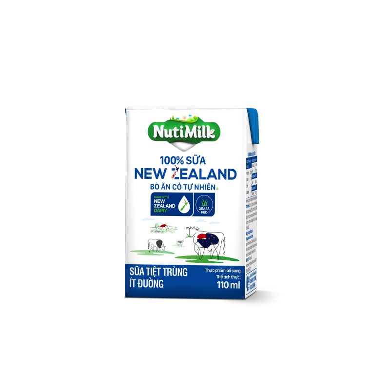 Thùng 48 Hộp NutiMilk 100% Sữa New Zealand Bò ăn cỏ tự nhiên Ít đường 110ml TU.NZSID110TI NUTIFOOD