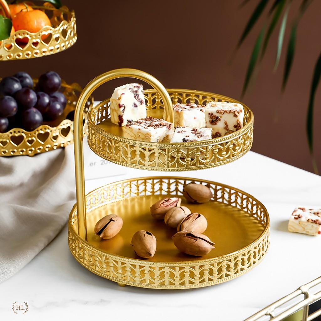 Kệ đựng hoa quả, bánh kẹo, mỹ phẩm hợp kim mạ vàng cao cấp 2022 | KỆ 2 ĐĨA HỢP KIM MẠ VÀNG CAO CẤP