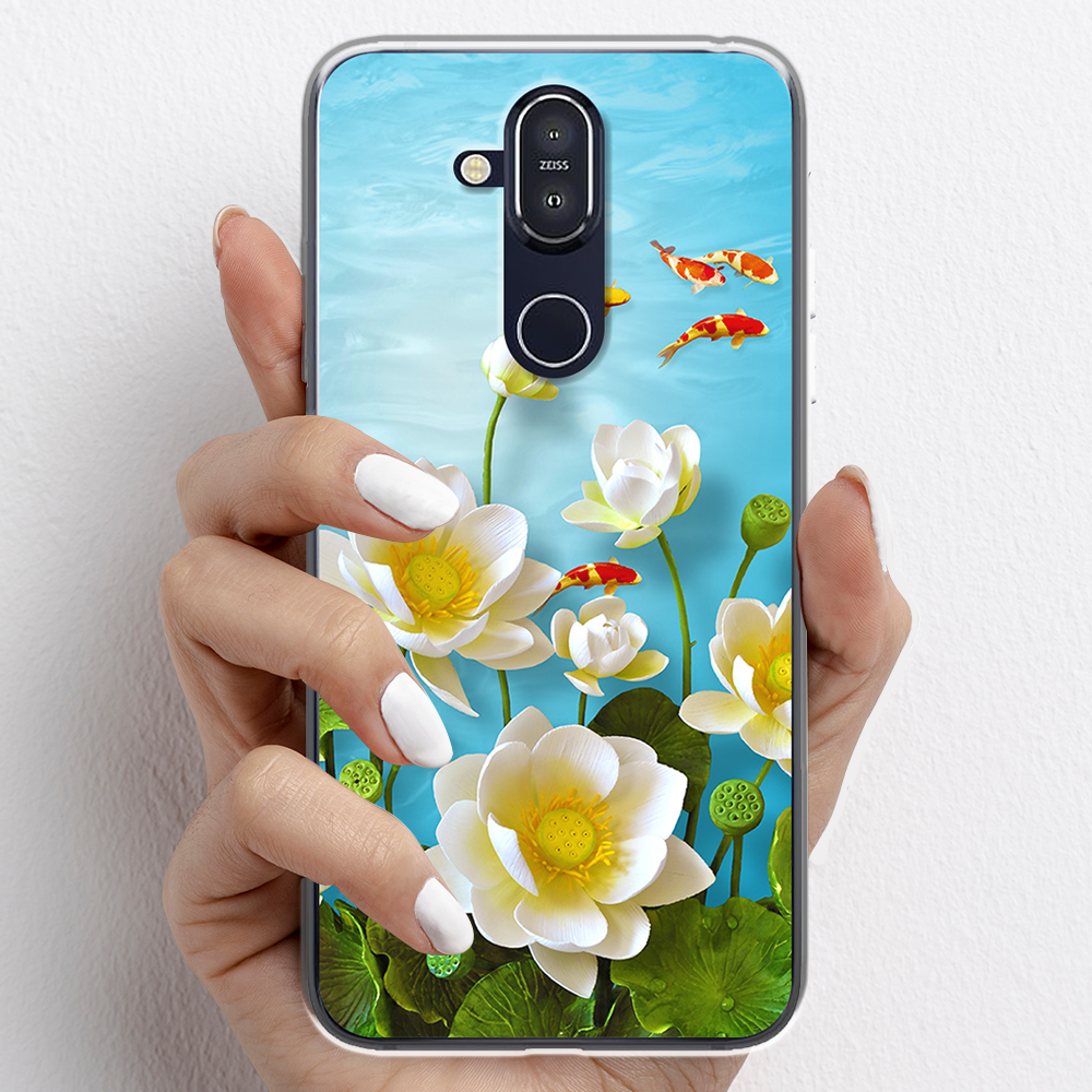 Ốp lưng cho Nokia 8.1 nhựa TPU mẫu Hoa sen cá chép đỏ