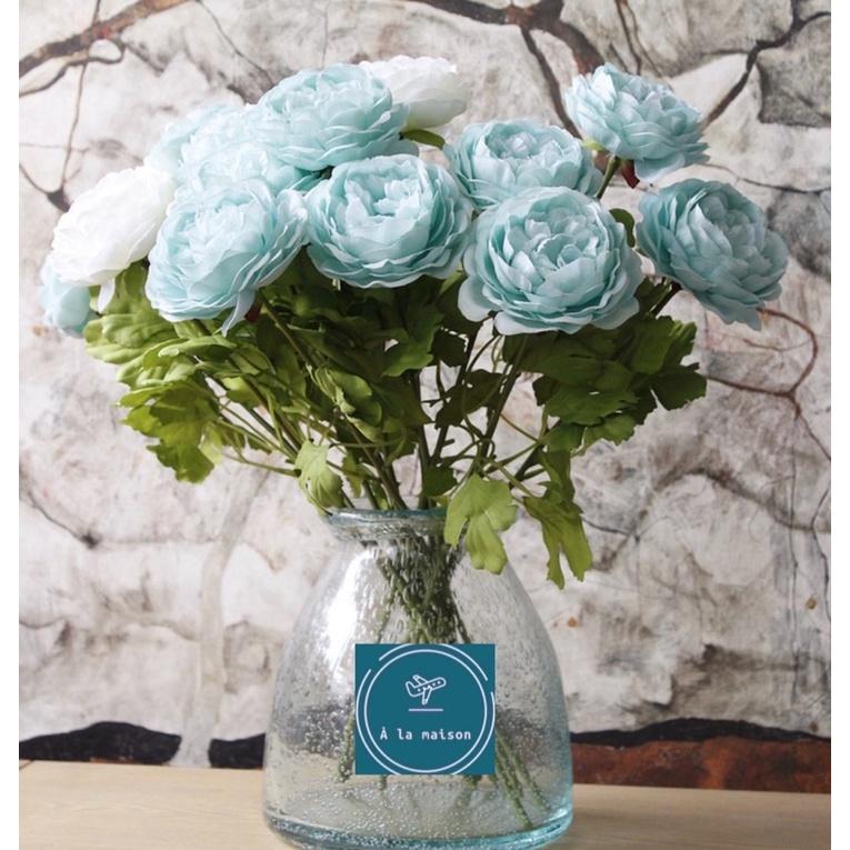 Cành hoa mẫu đơn lụa cao 45cm màu sắc đẹp trang nhã dùng trong thiết kế trang trí, studio, hoa cưới