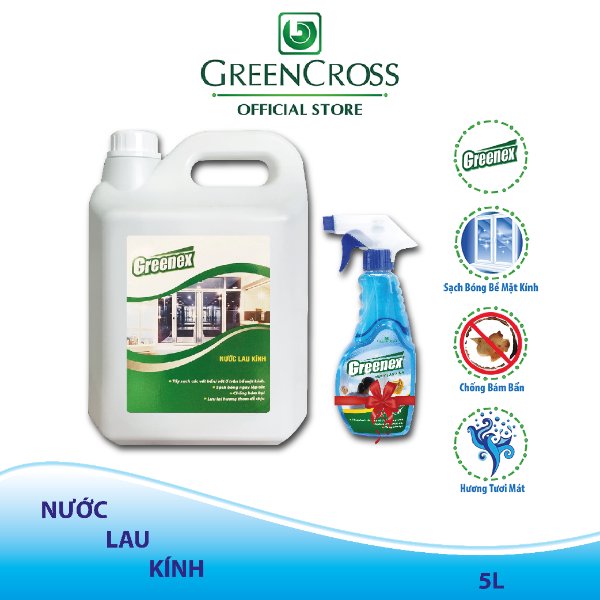 NƯỚC LAU KÍNH GREENEX HƯƠNG TƯƠI MÁT - CAN 5 LÍT Tặng thêm 1 Chai lau kính 500ml cùng loại