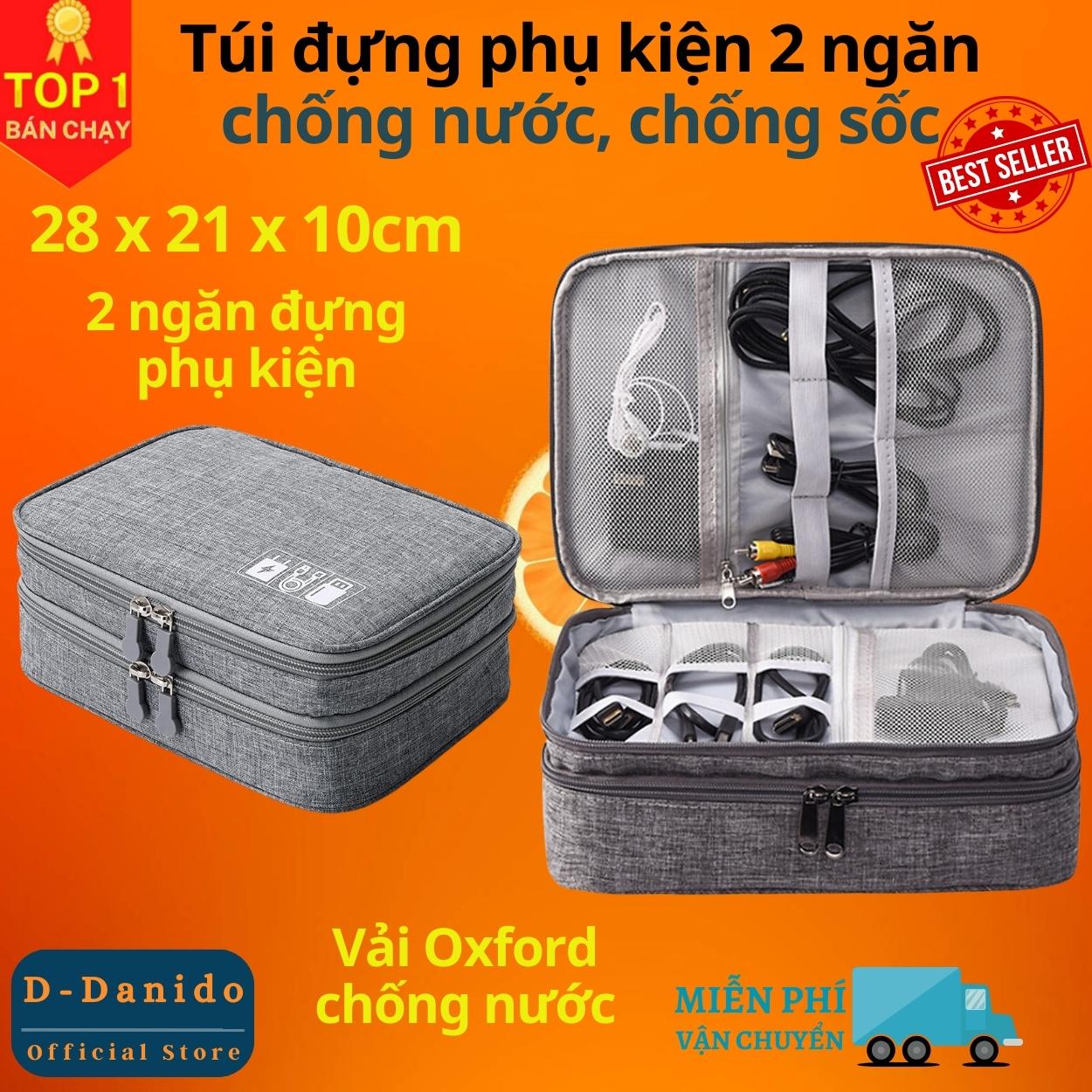 Túi đựng phụ kiện điện thoại 2 ngăn lớn vải Oxford cải tiến kích thước 27cm nhiều ngăn chống nước, chống sốc - Hàng chính hãng D Danido