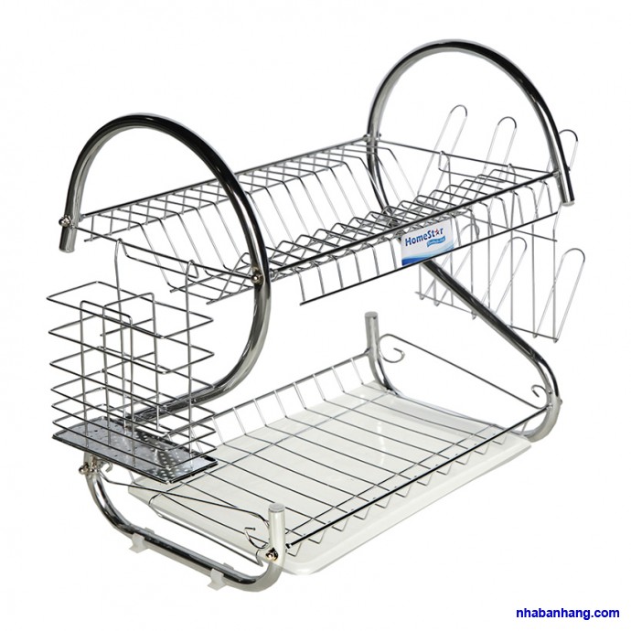 Kệ Úp Bát Đĩa 2 Tầng Inox Có Khay Hứng Nước Tiện Dụng- Gọn Gàng Nhà Bếp- Hàng Chính Hãng MINIIN