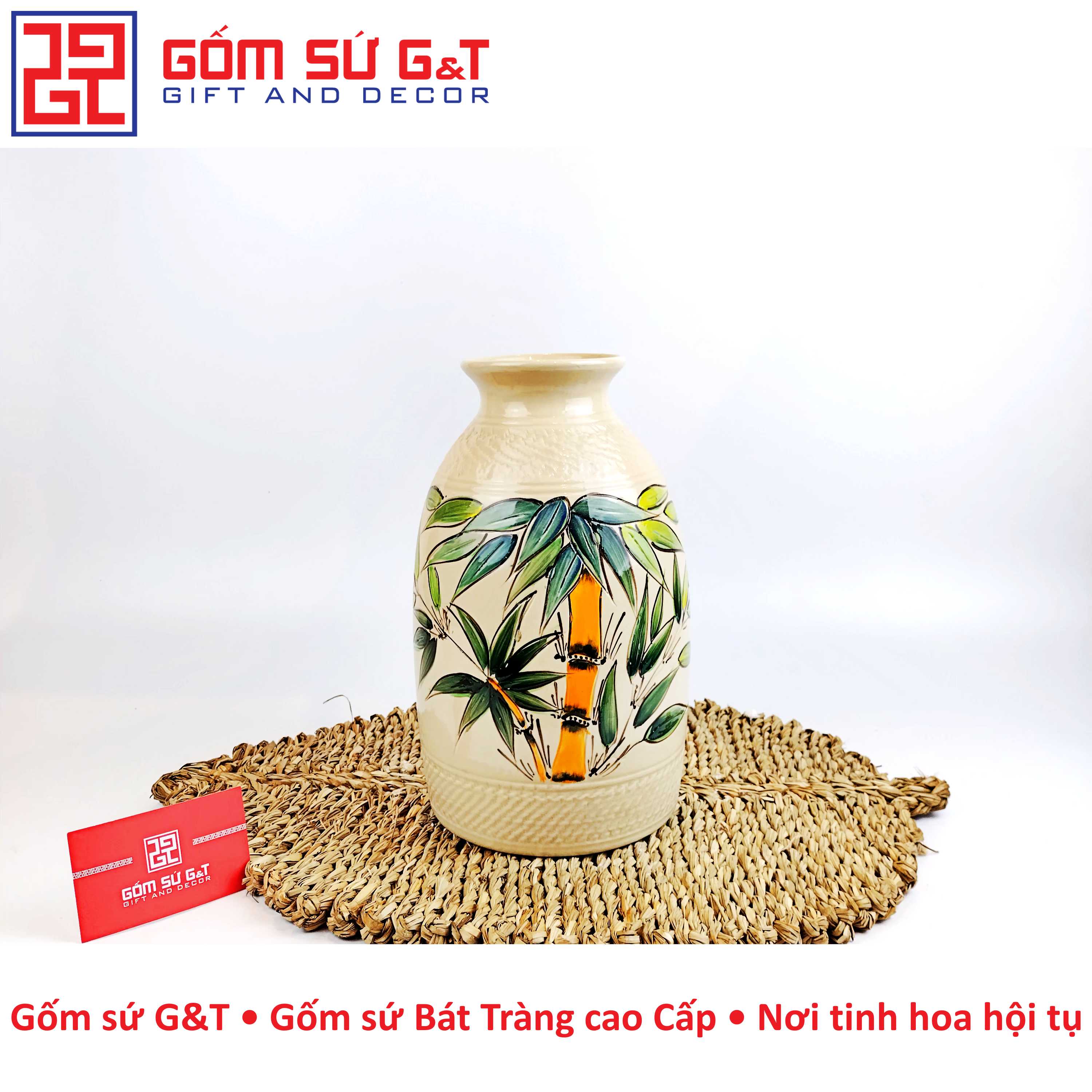 Lọ hoa viền vẽ trúc đào Gốm Sứ G&amp;T