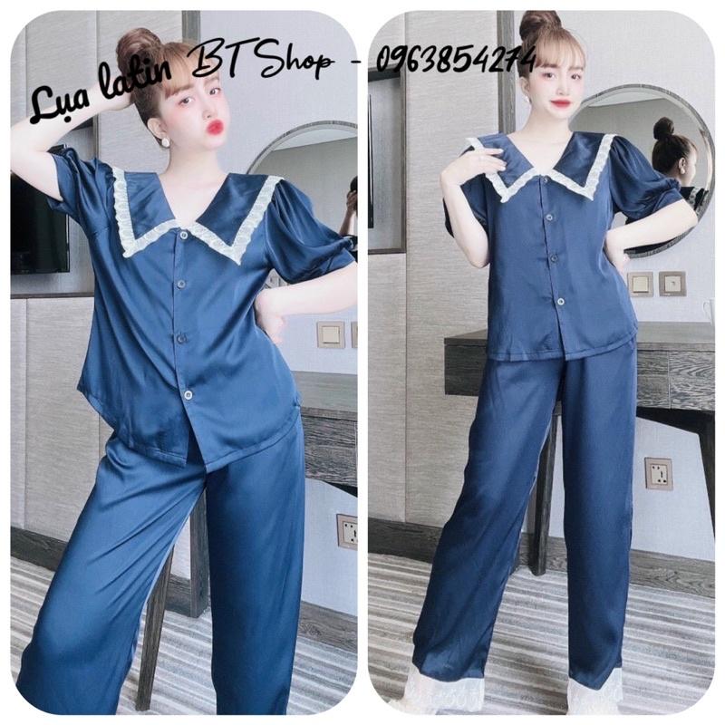 Bộ pijama mặc nhà mặc ngủ vải lụa latin trơn freesize 42-57kg