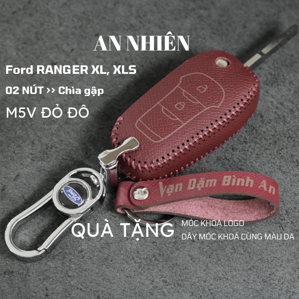 Bao da dành cho móc khoá bọc ốp chìa khóa xe ô tô Ford Ranger XL, XLS, da bò, nhiều màu, khâu thủ công Ford1B