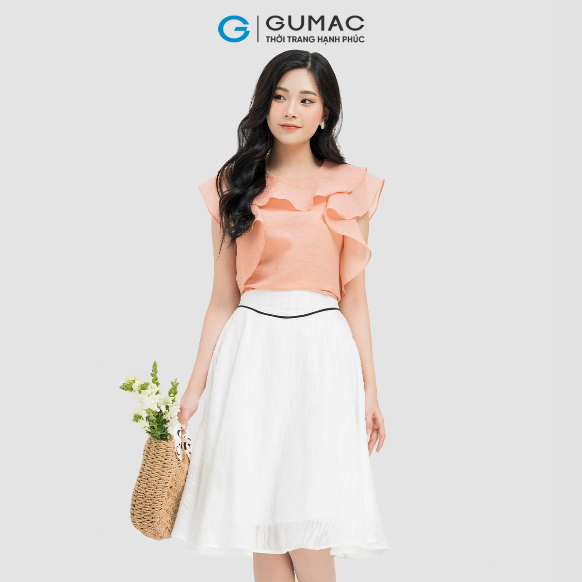Áo kiểu phối bèo nhẹ mềm mại nữ tính thanh lịch GUMAC LAD0501