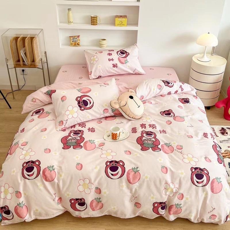 Set Cotton Living Hàng Nhập Khẩu Cao Cấp 4 Món Gấu Hồng