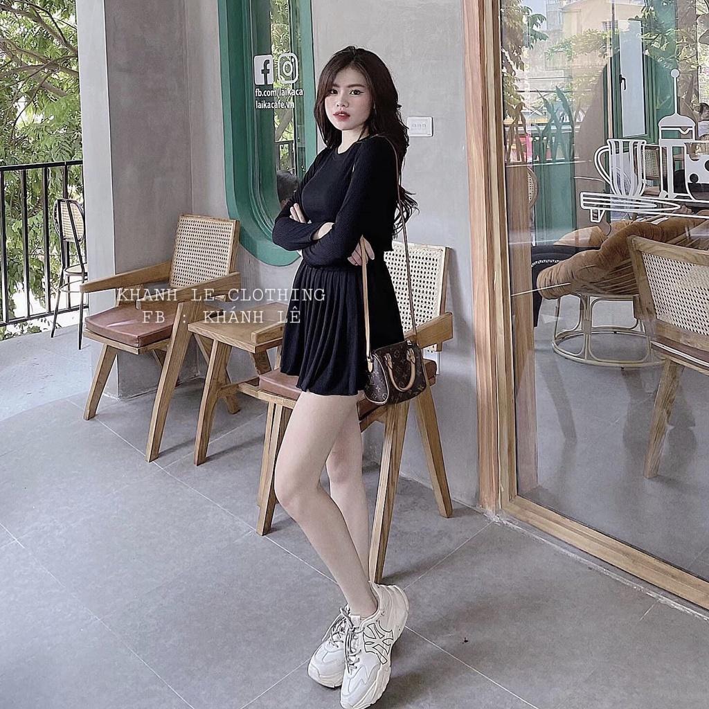 Váy set áo croptop kèm chân váy xếp ly