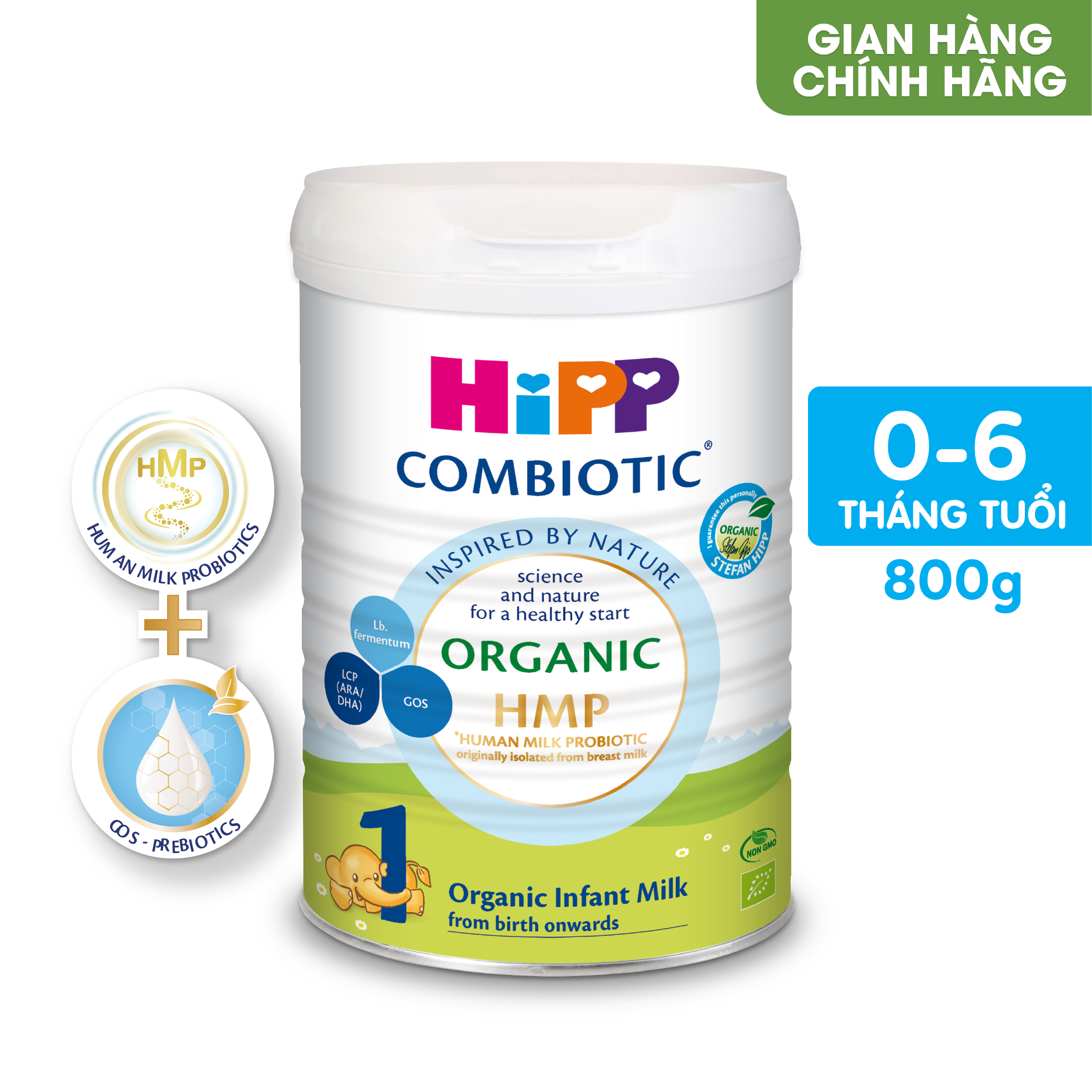 Thùng 6 lon sữa bột dinh dưỡng công thức HiPP 1 Organic Combiotic chất lượng hữu cơ, hỗ trợ, tăng cường sức khoẻ hệ miễn dịch, bổ sung omega 3,6 (DHA&ARA) dành cho trẻ dưới 6 tháng tuổi (6 lon x 800g)