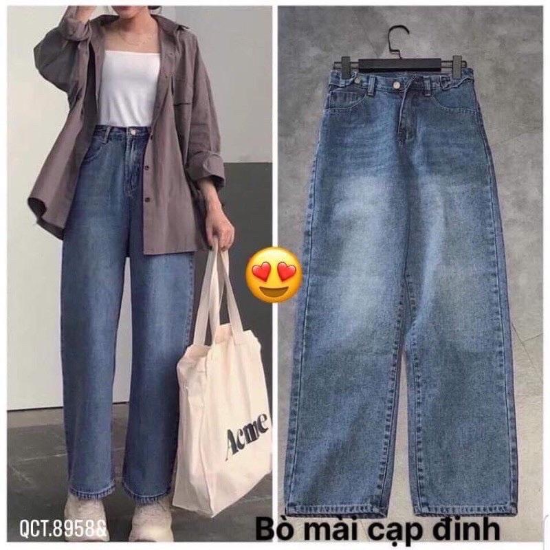 Quần bò ống rộng cạp đinh xanh TC6