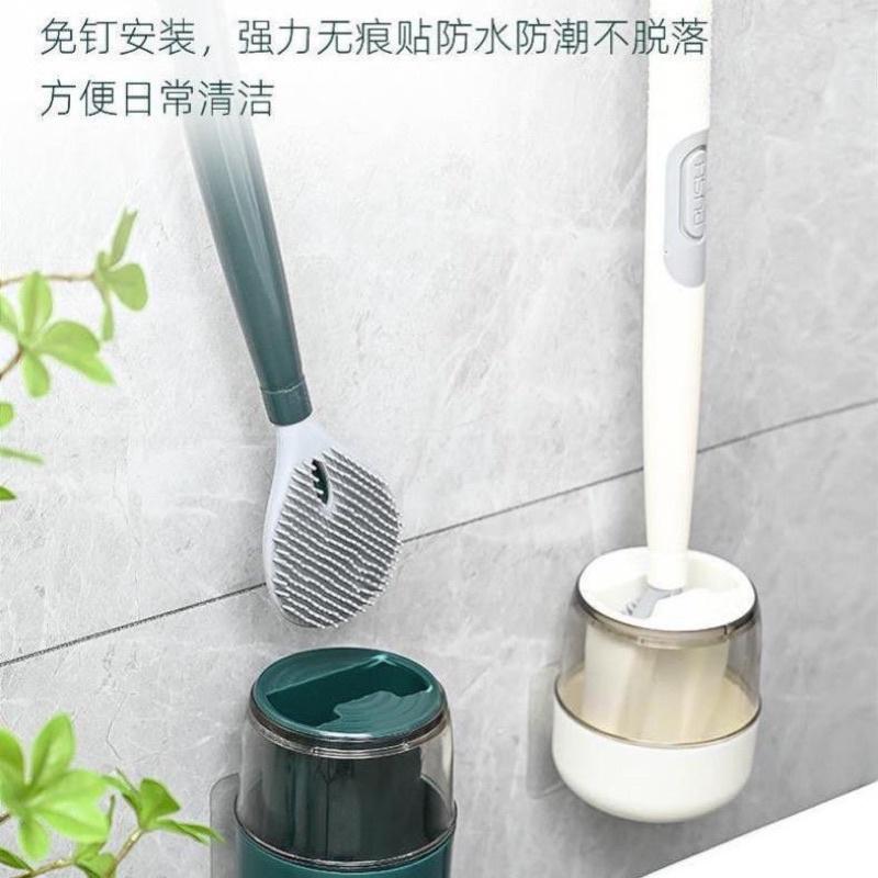 Chổi cọ toilet gắn tường - Bàn chải chà rửa nhà vệ sinh, nhà tắm - Cây cọ silicon có bình chứa xà phòng tiệng dụng