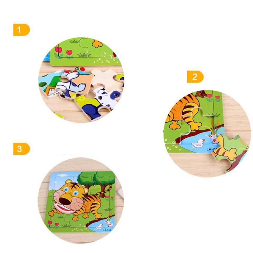 Bộ 15 Tranh Ghép Gỗ 2d 9 Mảnh Động Vật Phương Tiện Giao Thông