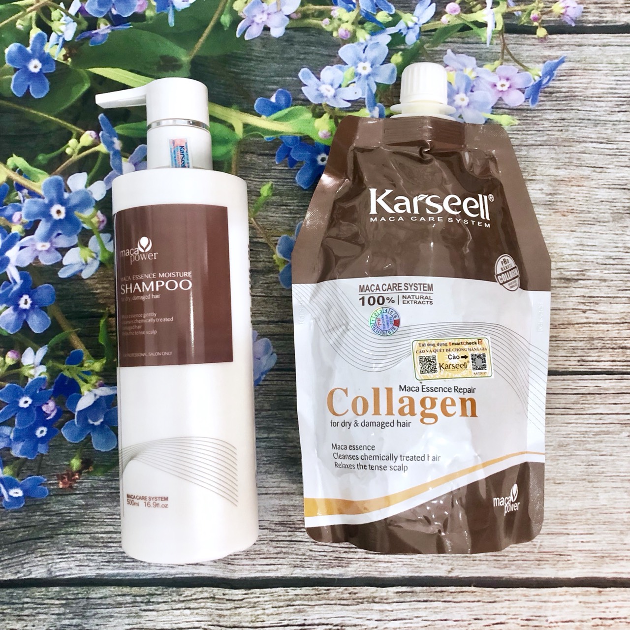 [+Tặng mũ trùm] Combo gội ủ Collagen Karseell Maca siêu mượt cho tóc khô hư tổn 500ml