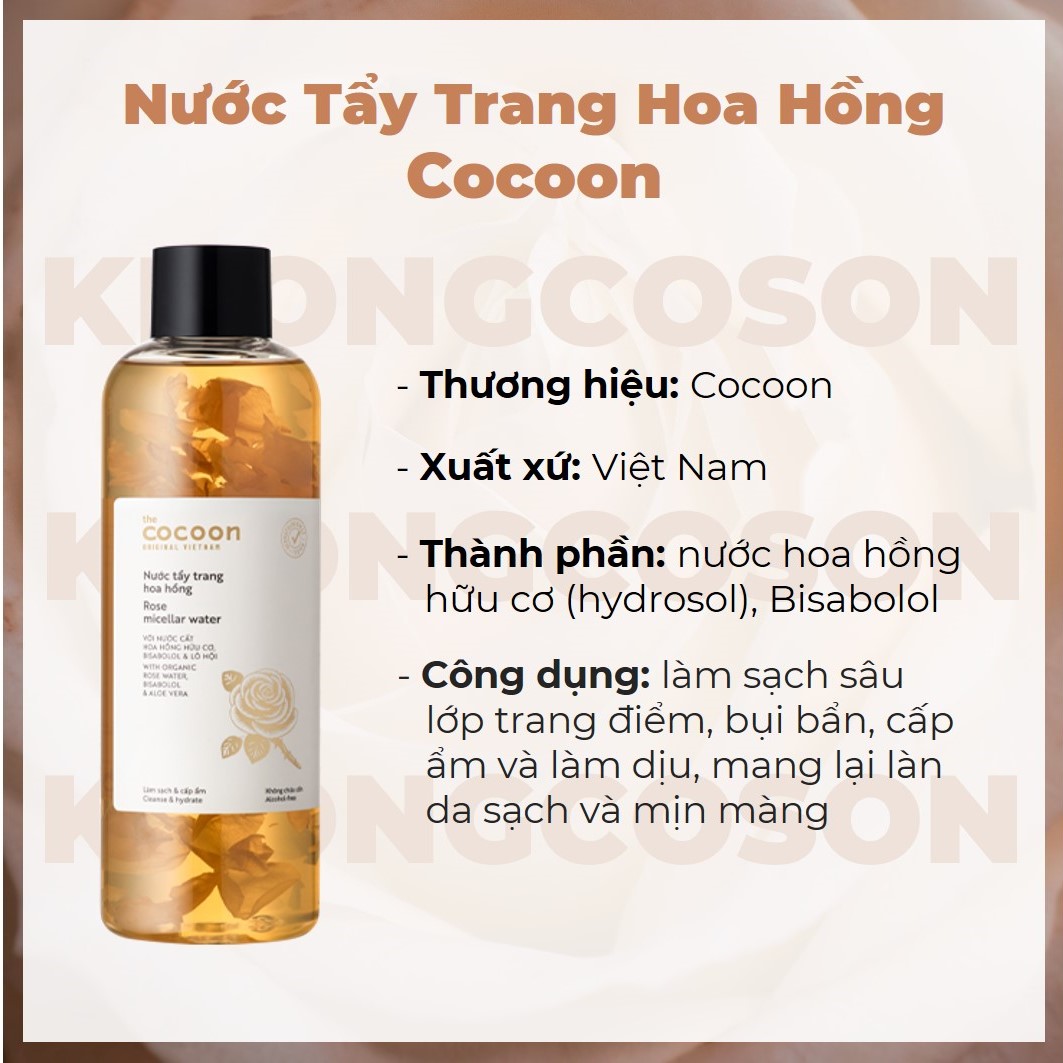 Nước Tẩy Trang Hoa Hồng Cocoon 140ml + Tặng Băng Đô Tai Mèo Màu Ngẫu Nhiên