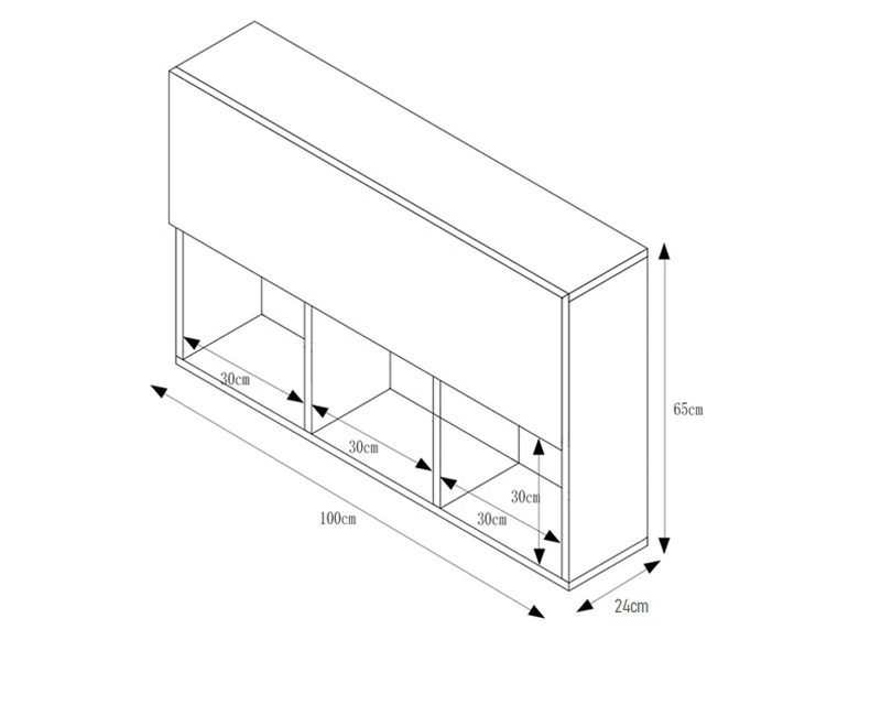 Kệ Sách Gỗ Treo Tường Văn Phòng 3 Ngăn 2 Tầng Kích Thước 100cm x 65cm x 24cm (KS-33)