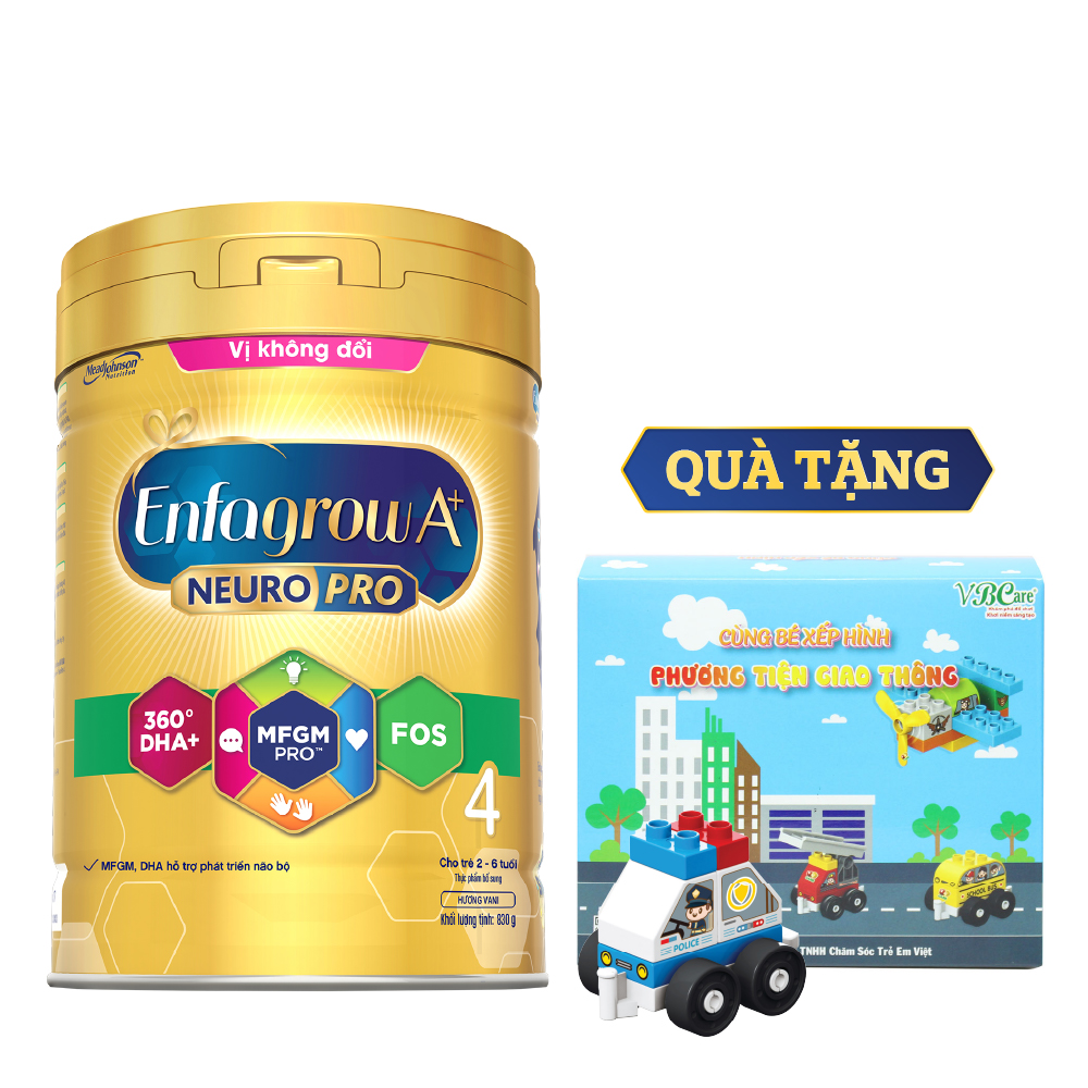 Bộ 1 lon Sữa bột Enfagrow A+ Neuropro 4 Vị không đổi với dưỡng chất DHA &amp;amp; MFGM cho trẻ từ 2-6 tuổi – 830g - Tặng  đồ chơi xe cảnh sát mini