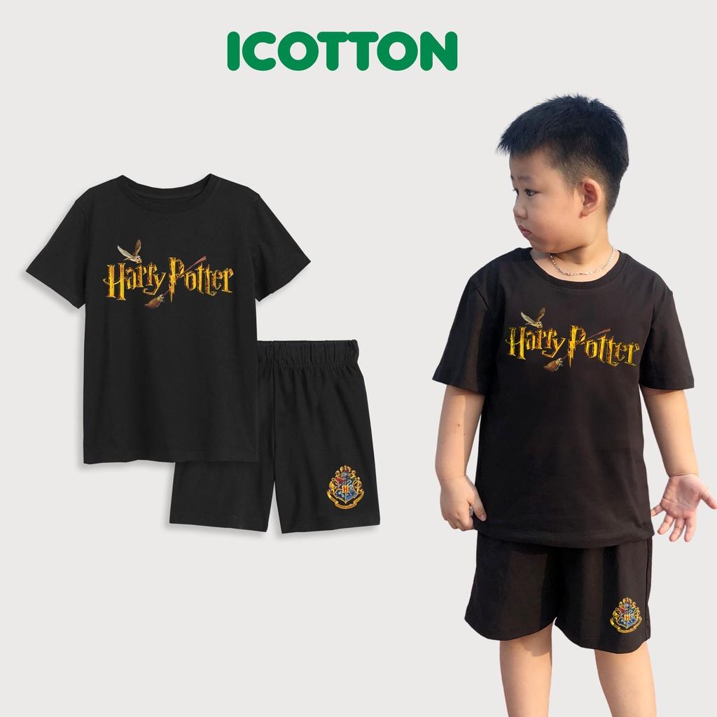 Bộ ngắn tay bé trai Harry màu đen trắng chất cotton 4 chiều