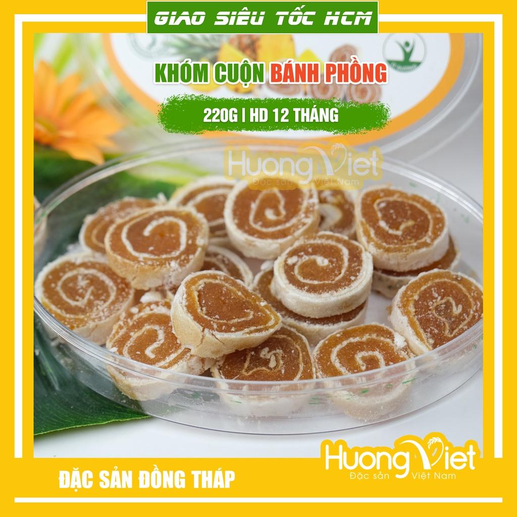 Đặc Sản Đồng Tháp - Kẹo Khóm, Mứt Khóm Cuộn Bánh Tráng Hộp 220G, Đặc Sản Đồng Tháp Tư Bông, Bánh Kẹo Đồ Ăn Vặt Sài Gòn