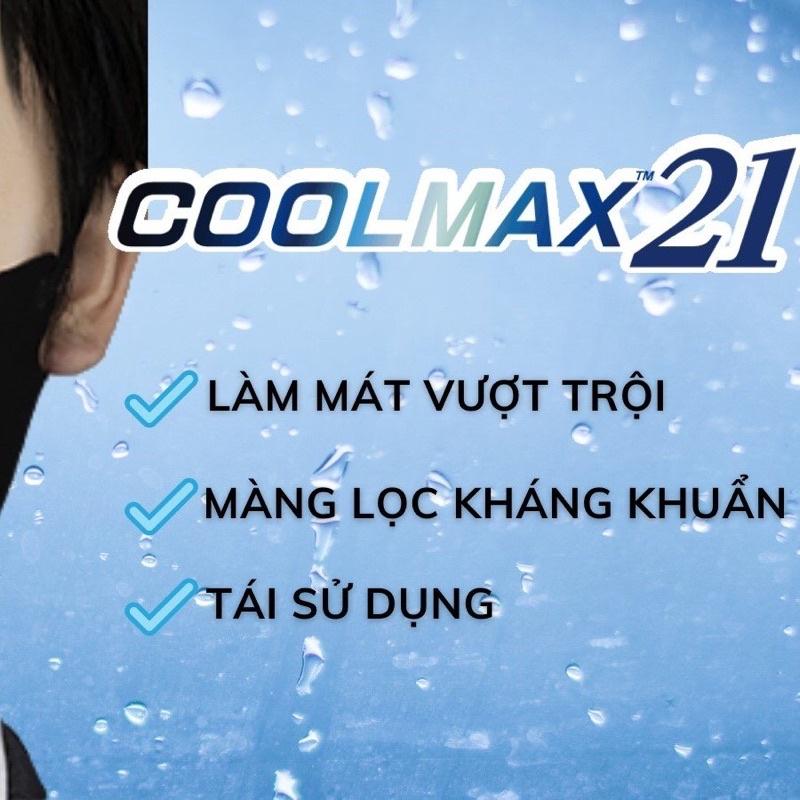 Khẩu Trang Vải CoolMax21 Vải Tạo Mát, Công Nghệ Nhật, Màng Lọc Bụi Mịn Kháng Khuẩn 99%, Giặt Đơn Giản Tái Sử Dụng 20 lần