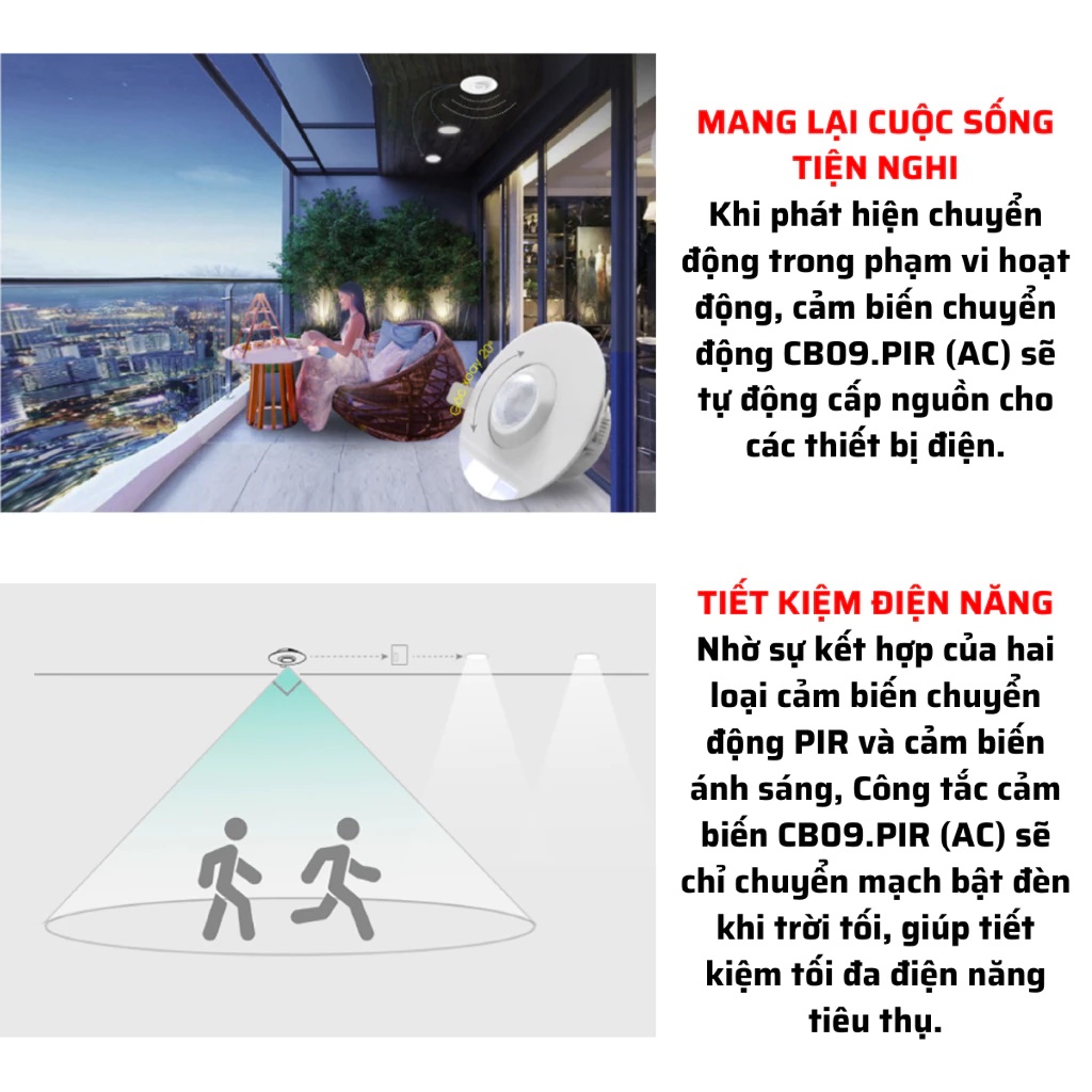 Cảm biến chuyển động âm trần Rạng Đông CB09.PIR AC khoét lỗ 9cm hỗ trợ tự động bật tắt các thiết bị điện - Hàng chính hãng